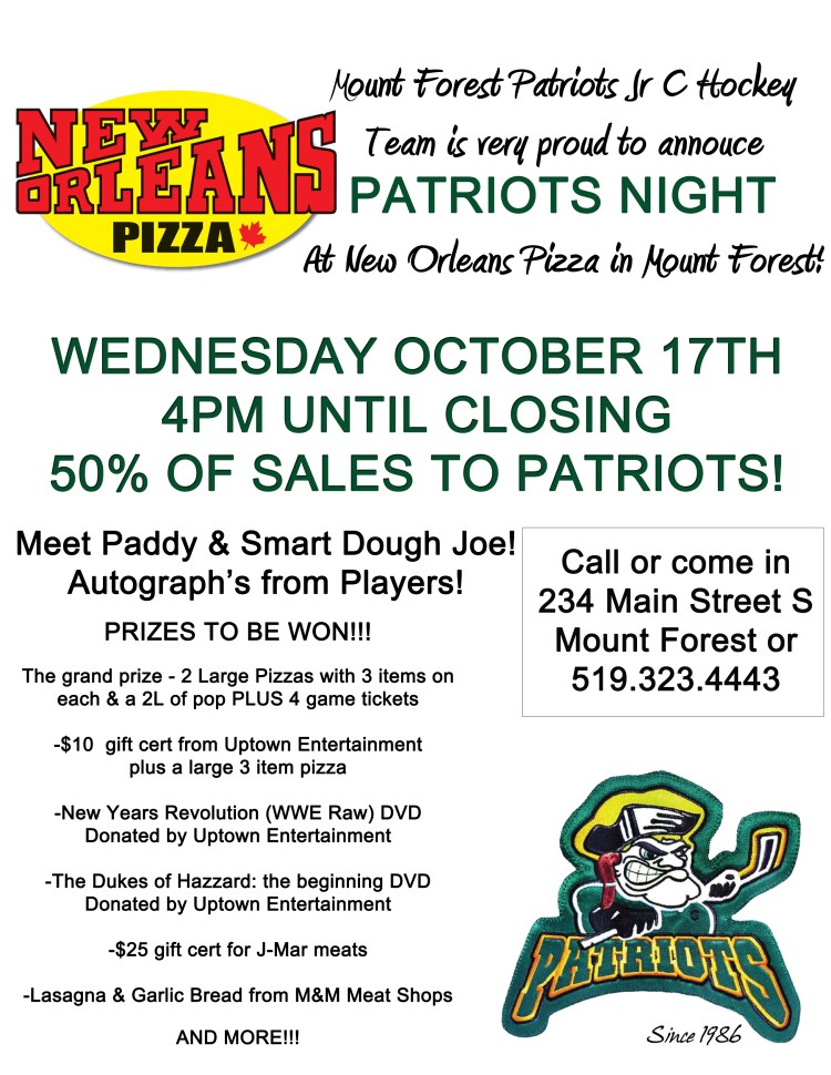 New Orleans Pizza Patriots Night